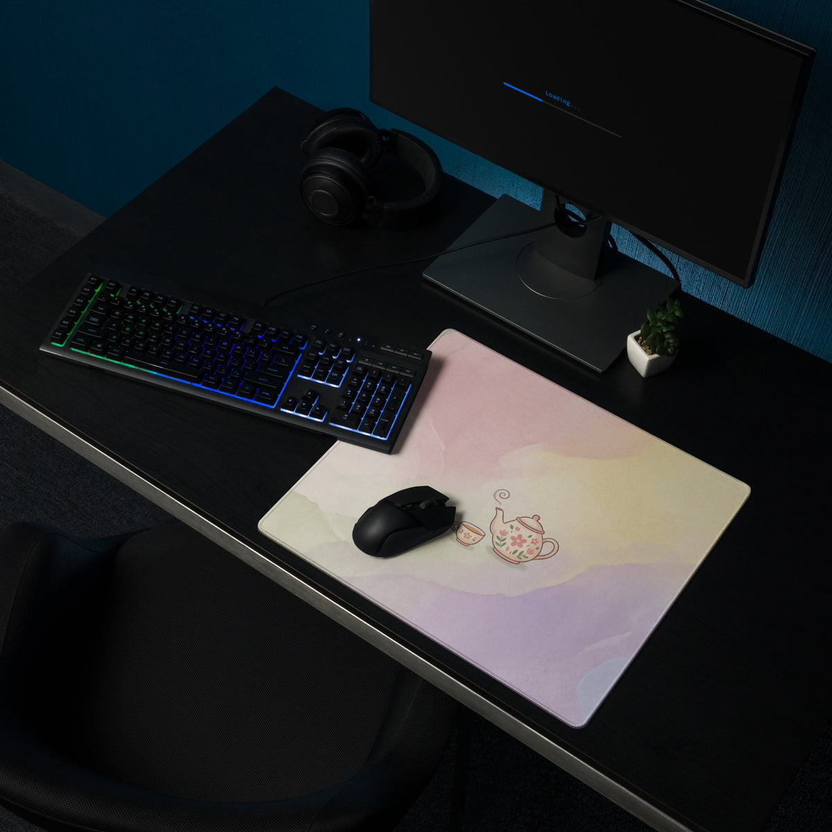 Pastel Pink Floral Gaming Mouse Pad With Cute Teapot Bees Design