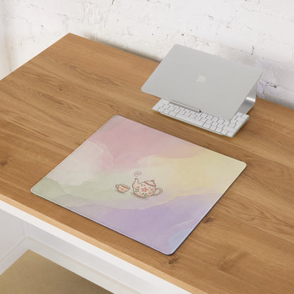 Pastel Pink Floral Gaming Mouse Pad With Cute Teapot Bees Design