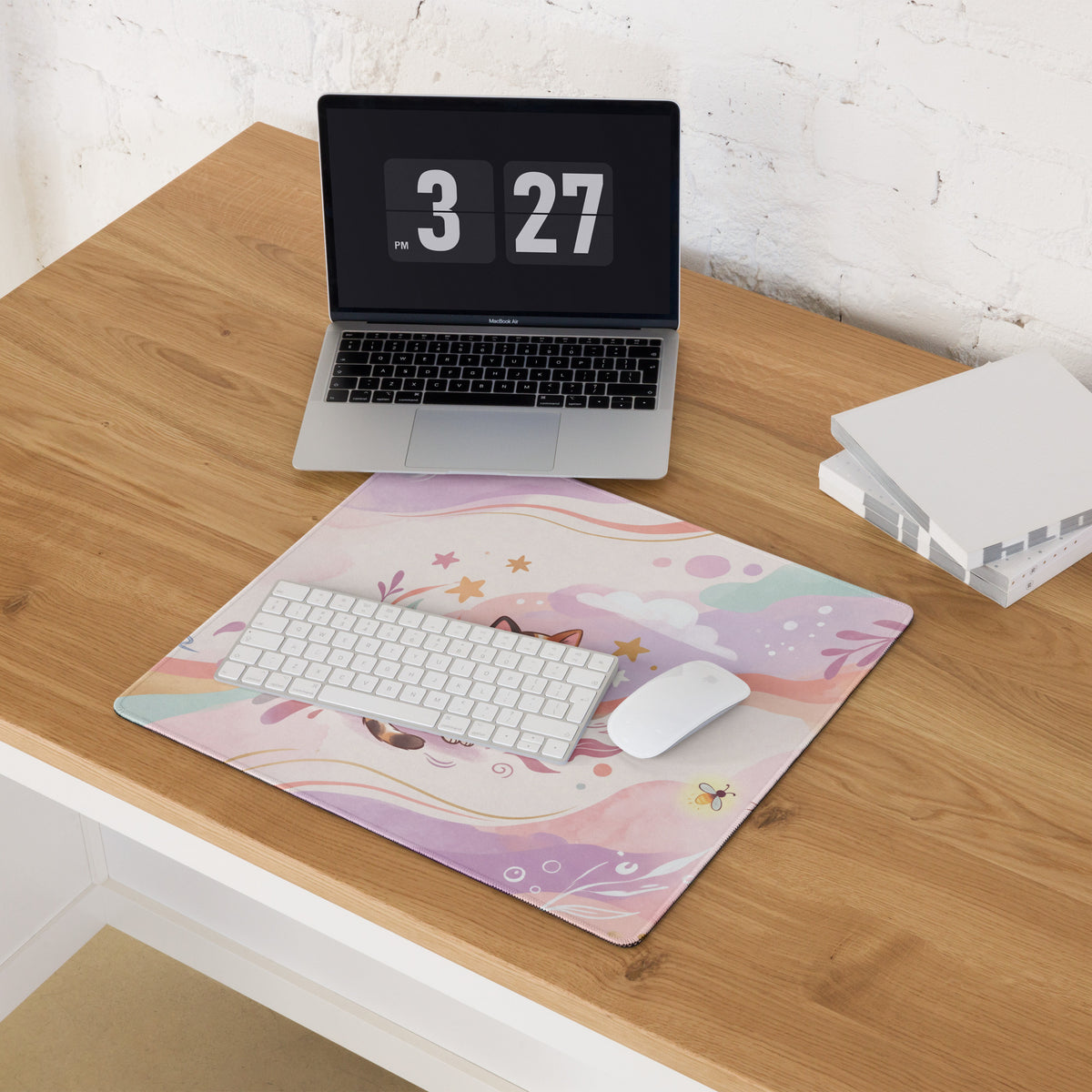 Pastel Kitty Cats Gaming Mouse Pad With Azure Pink Colors