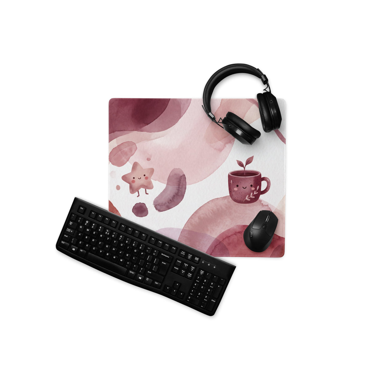 Pink Watercolor Cute Mouse Pad With Birds And Mug Design