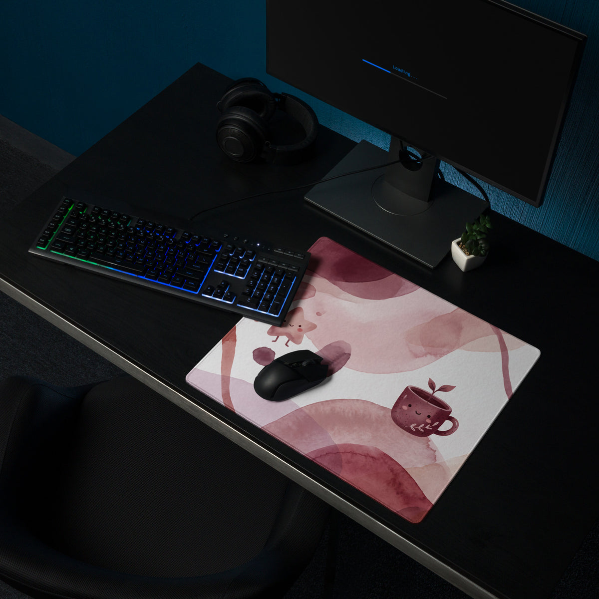 Pink Watercolor Cute Mouse Pad With Birds And Mug Design