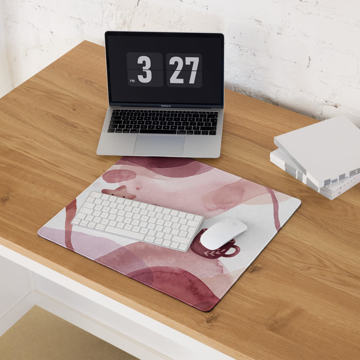 Pink Watercolor Cute Mouse Pad With Birds And Mug Design