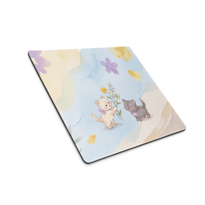 Pastel Floral Cat Theme Gaming Mouse Pad Cute Hearts