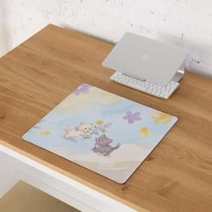 Pastel Floral Cat Theme Gaming Mouse Pad Cute Hearts