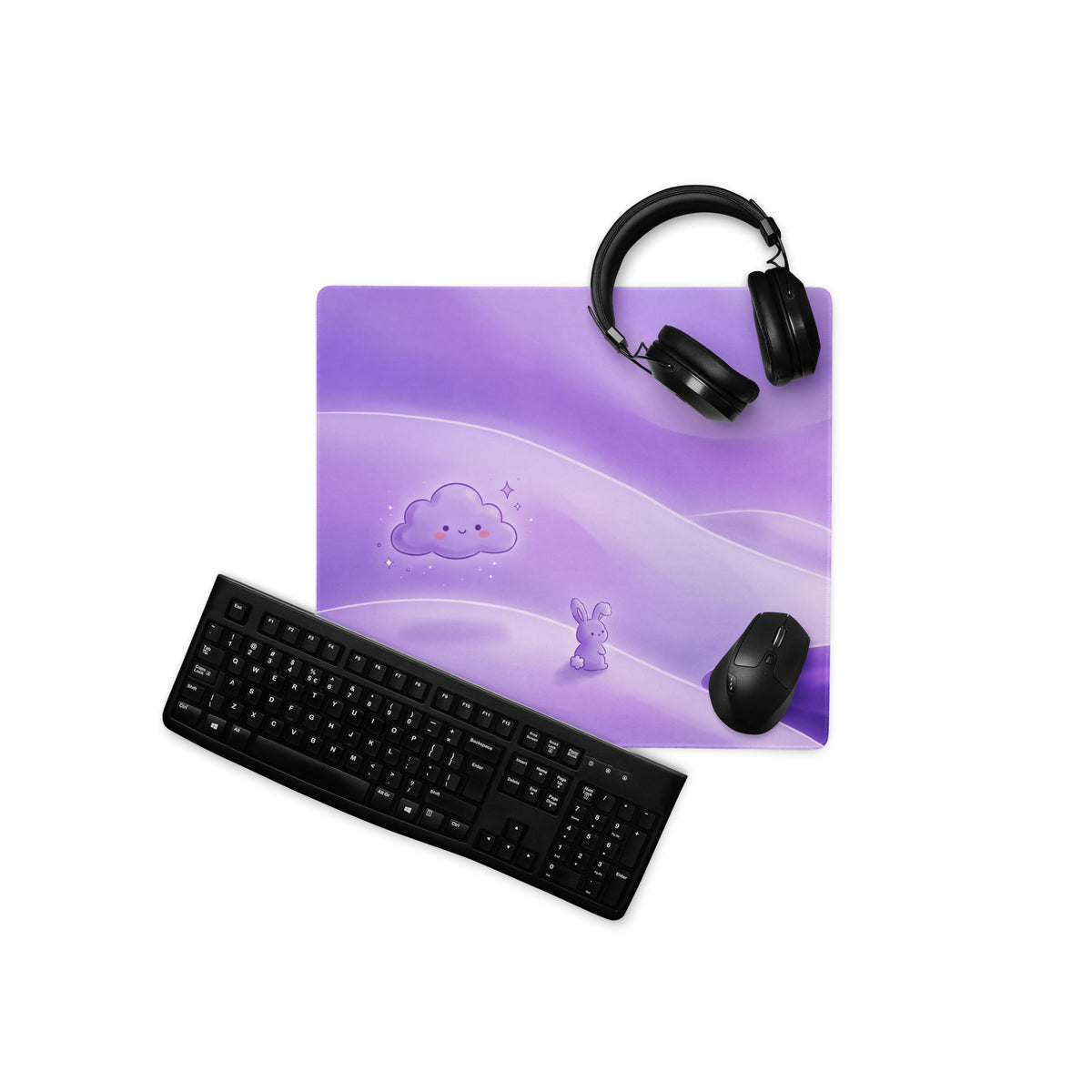 Purple Galaxy Cute Mouse Pad With Clouds And Bunnies