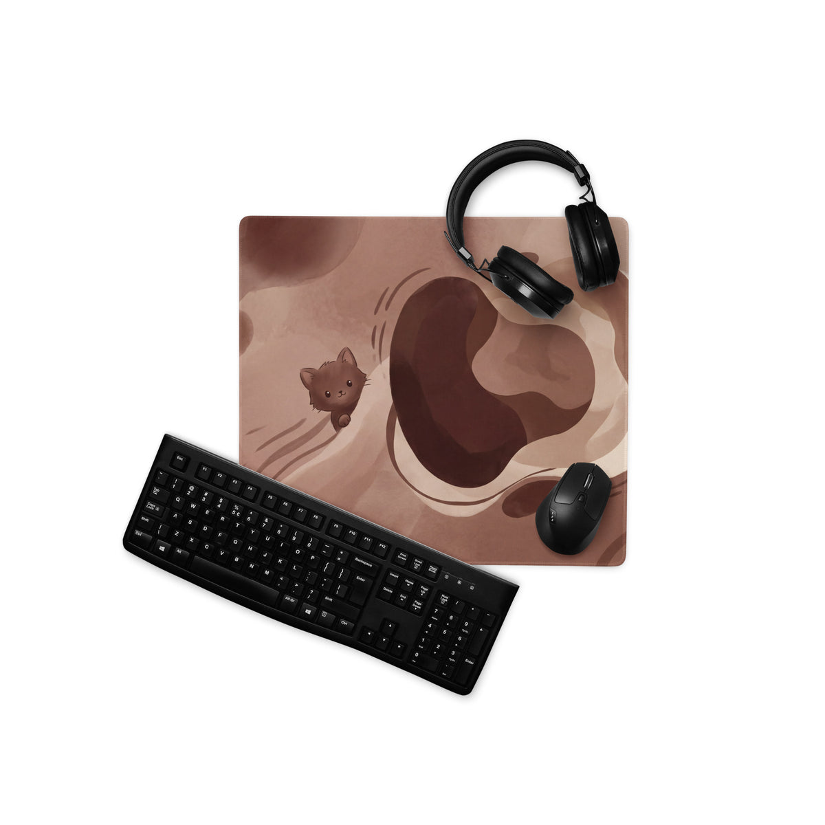 Cute Brown Camo Cat Theme Gaming Mouse Pad