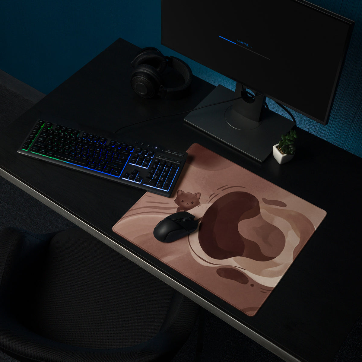 Cute Brown Camo Cat Theme Gaming Mouse Pad