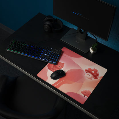 Cute Pink Gaming Mouse Pad With Mushrooms And Hearts