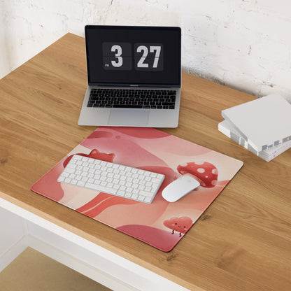 Cute Pink Gaming Mouse Pad With Mushrooms And Hearts