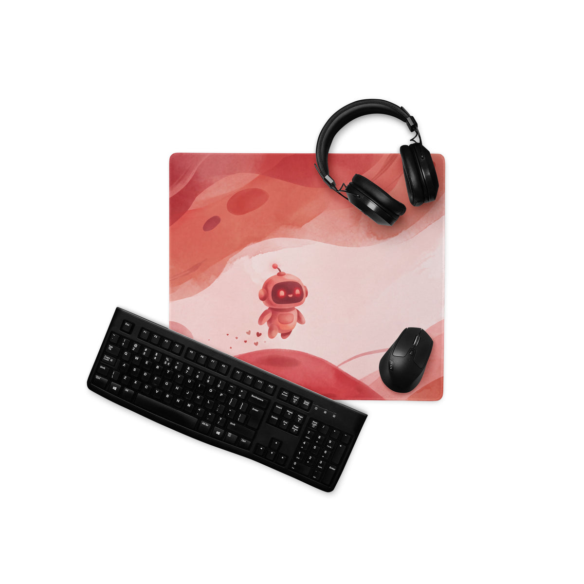 Cute Pink Gaming Mouse Pad With Hearts Design