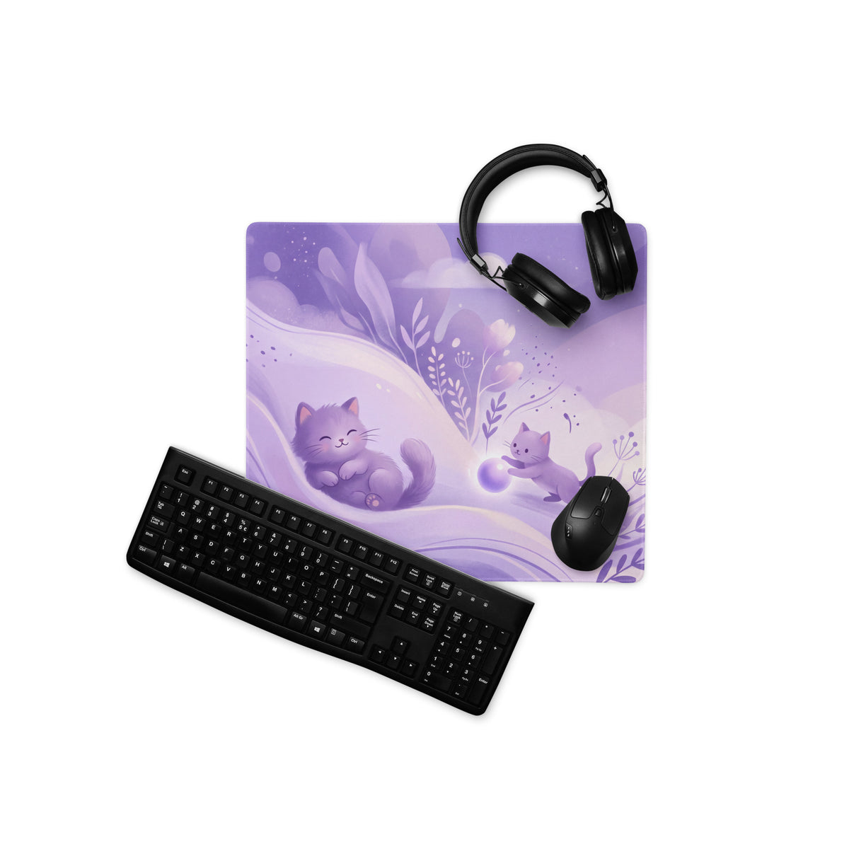 Purple Cute Cat Themed Gaming Mouse Pad