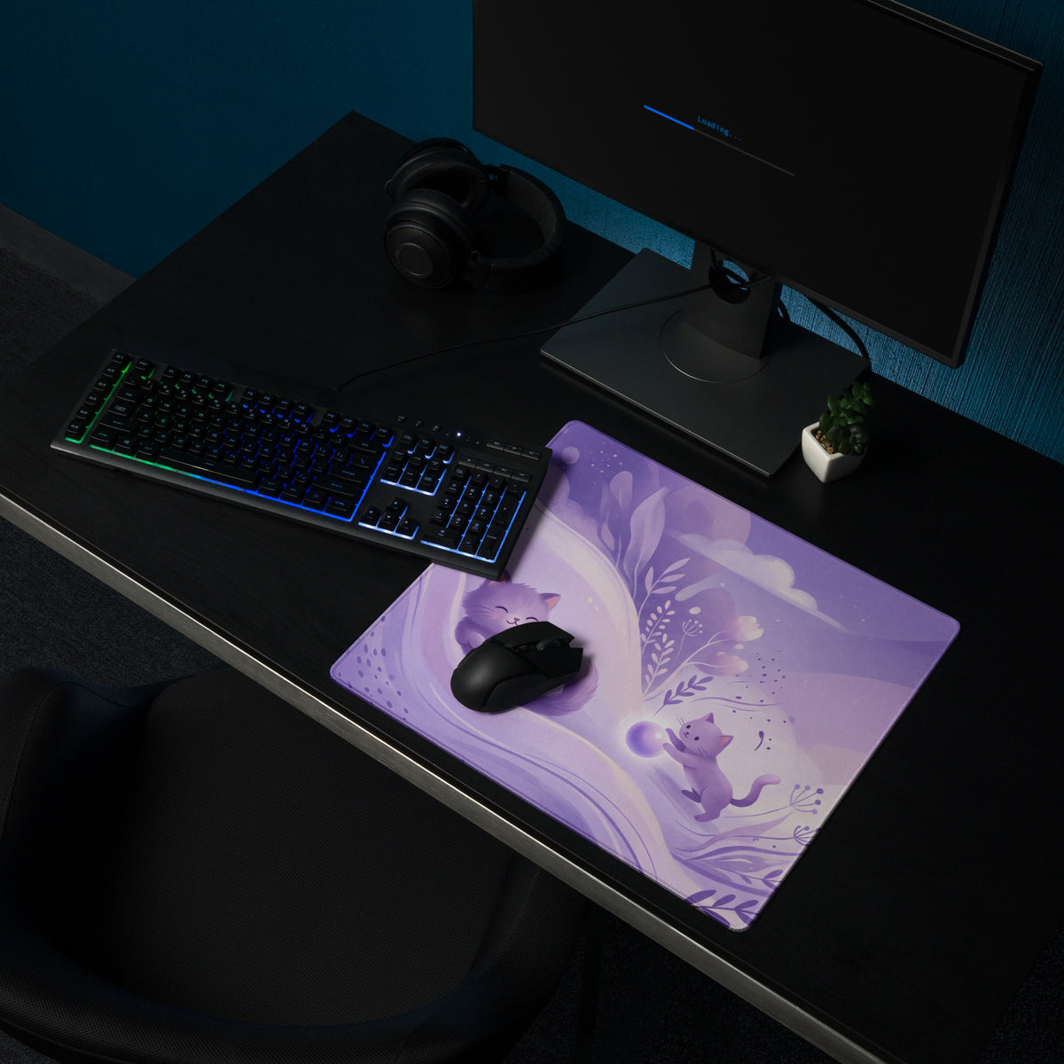 Purple Cute Cat Themed Gaming Mouse Pad