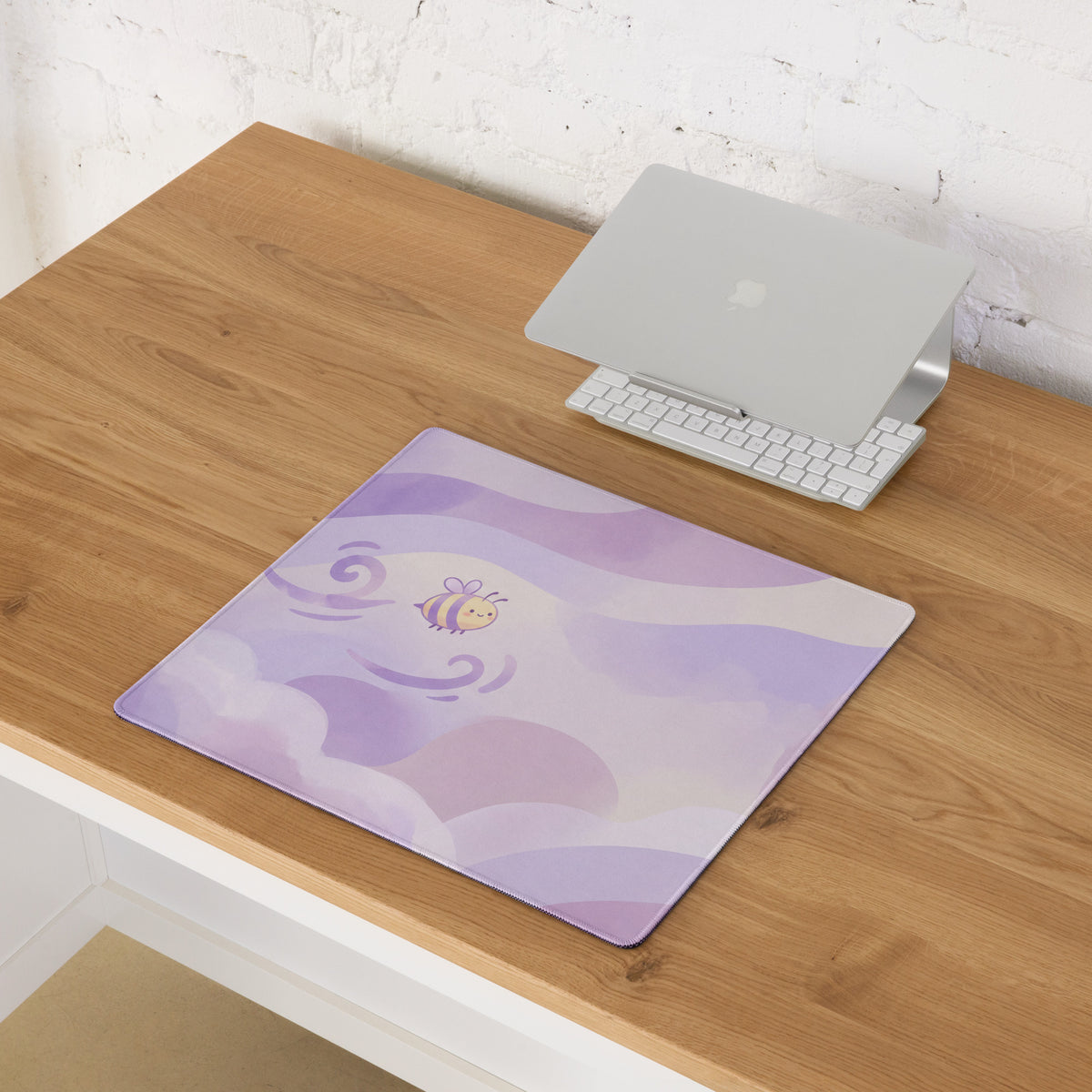 Lilac Galaxy Gaming Mouse Pad With Cute Clouds Bee Art