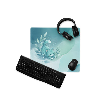 Cute Blue Gradient Gaming Mouse Pad With Kawaii Cats