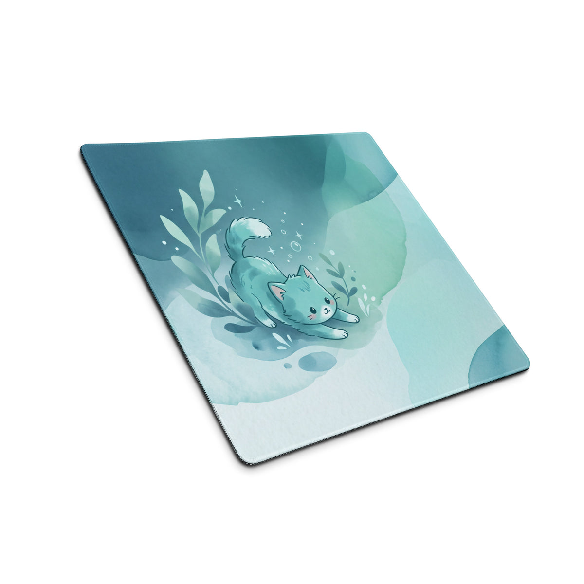 Cute Blue Gradient Gaming Mouse Pad With Kawaii Cats