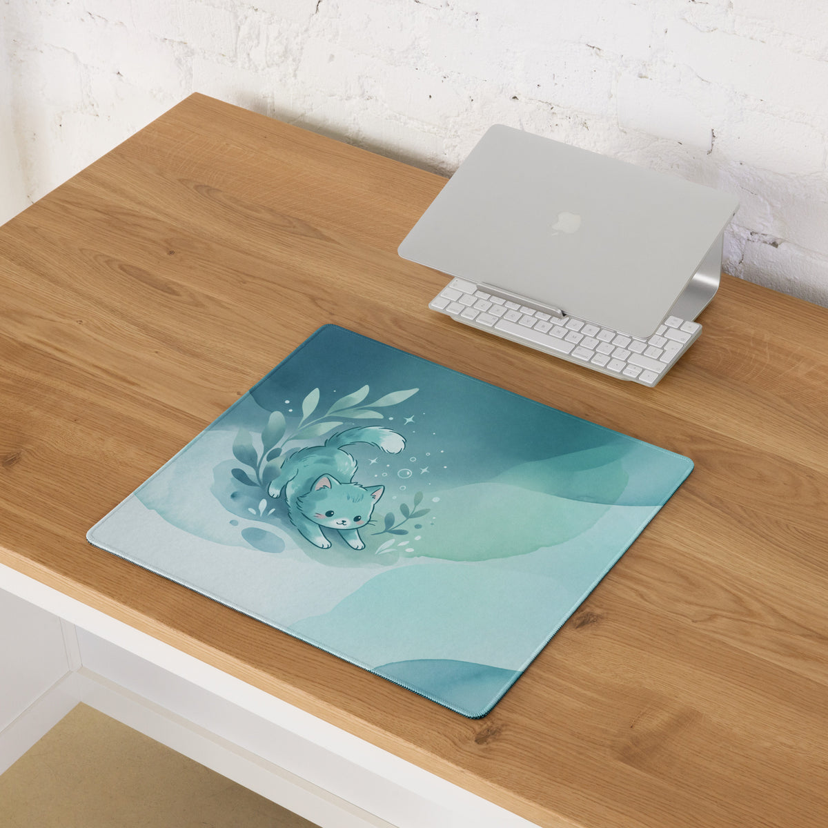 Cute Blue Gradient Gaming Mouse Pad With Kawaii Cats