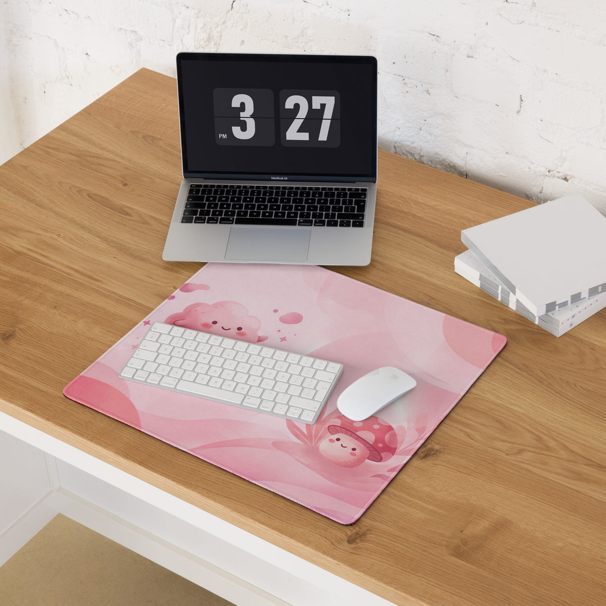 Pink Cute Gaming Mouse Pad With Kawaii Cloud Design