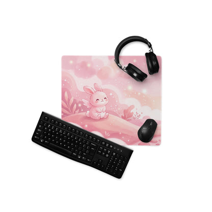 Pink Gaming Mouse Pad Cute Bunny Clouds