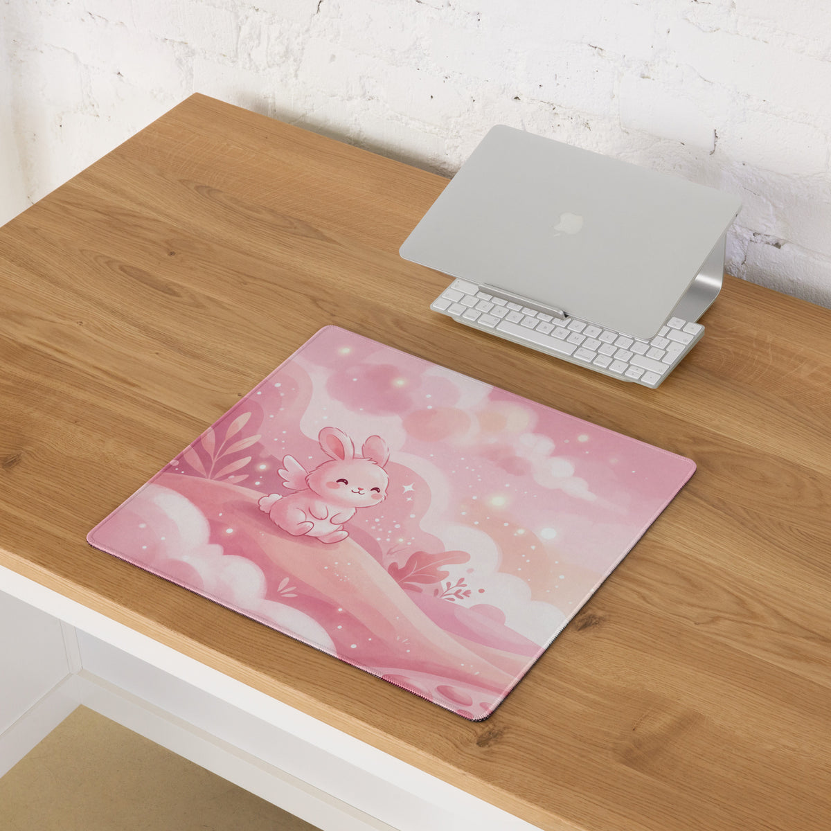 Pink Gaming Mouse Pad Cute Bunny Clouds