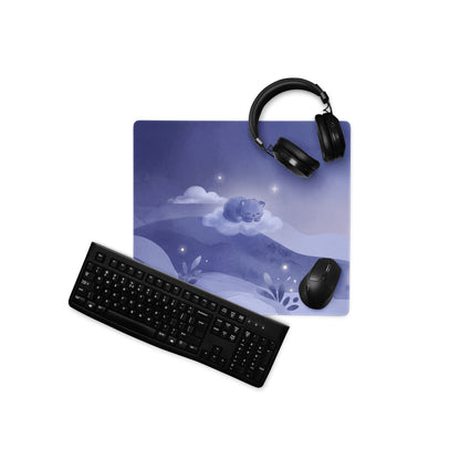 Purple Cat Night Sky Gaming Mouse Pad With Cute Clouds