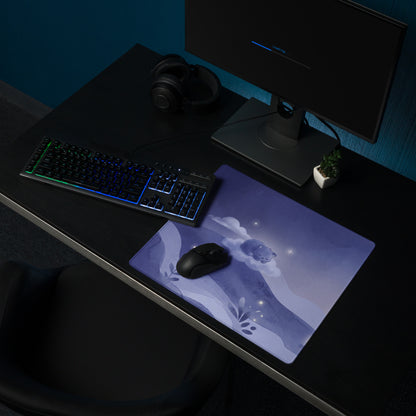 Purple Cat Night Sky Gaming Mouse Pad With Cute Clouds