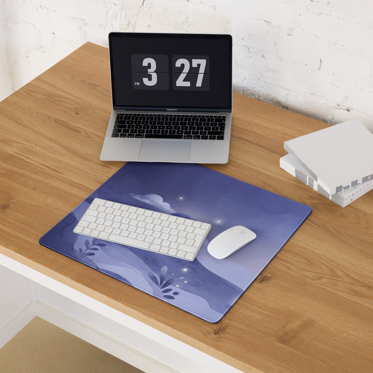 Purple Cat Night Sky Gaming Mouse Pad With Cute Clouds