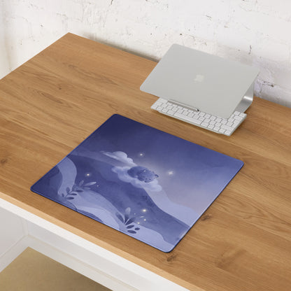 Purple Cat Night Sky Gaming Mouse Pad With Cute Clouds