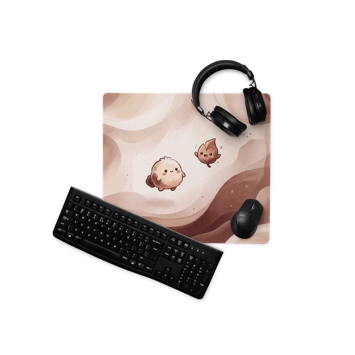 Cute Pink Marble Gaming Mouse Pad With Cute Characters