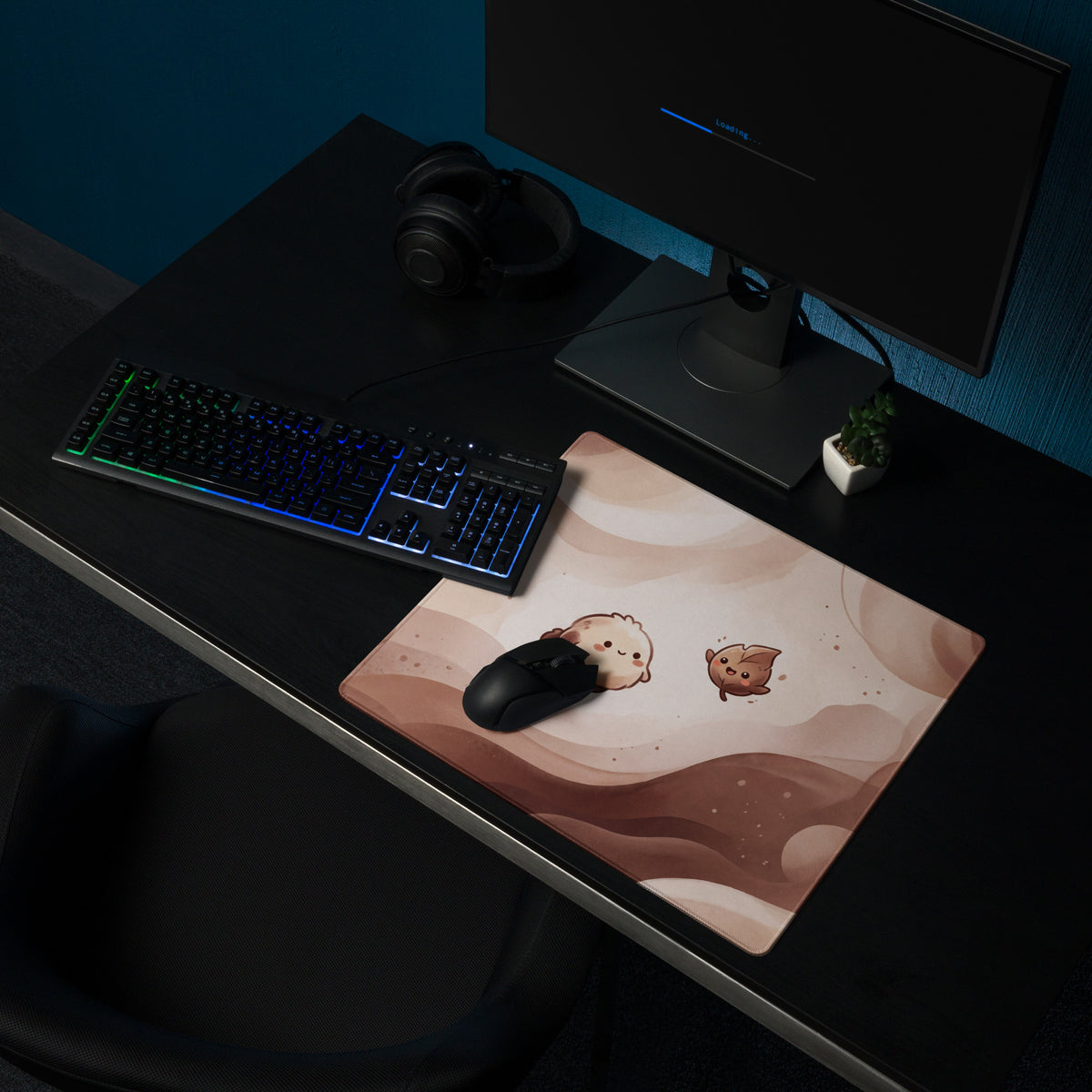 Cute Pink Marble Gaming Mouse Pad With Cute Characters