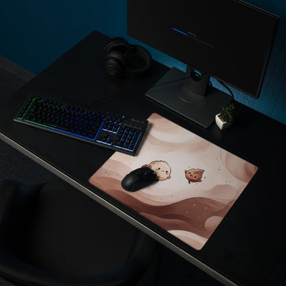 Cute Pink Marble Gaming Mouse Pad With Cute Characters