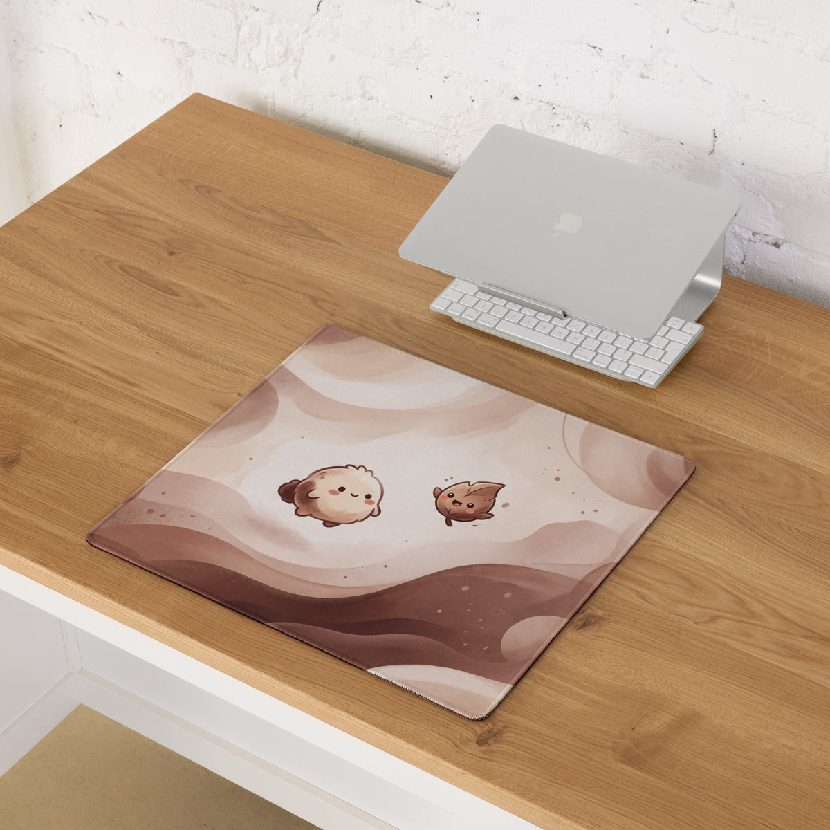 Cute Pink Marble Gaming Mouse Pad With Cute Characters