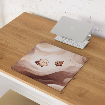 Cute Pink Marble Gaming Mouse Pad With Cute Characters