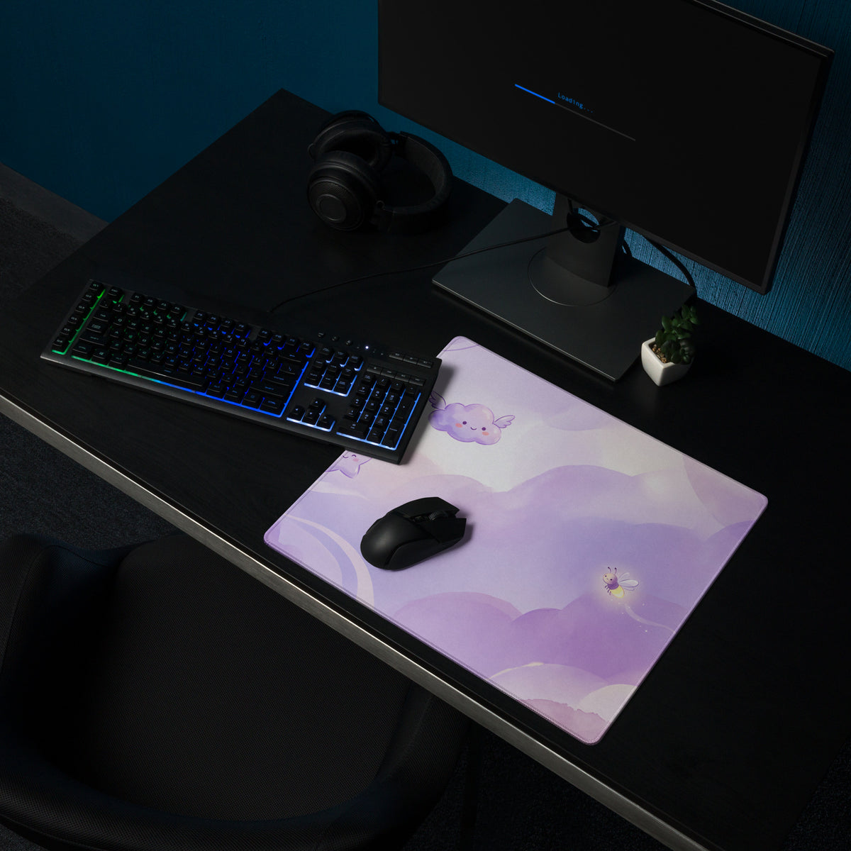 Purple Lavender Clouds Gaming Mouse Pad Cute Girly Style
