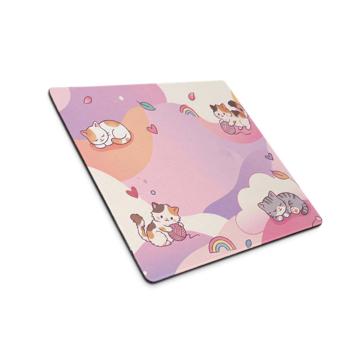 Pastel Kitty Cats Gaming Mouse Pad With Cute Hearts And Rainbow