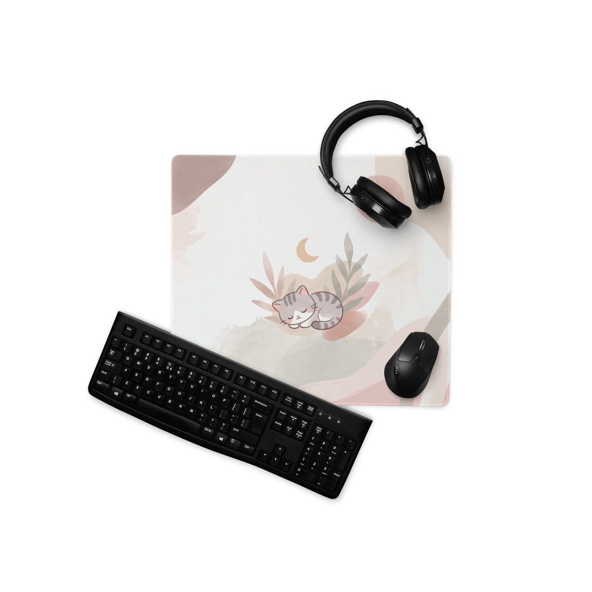Cute Pink Gradient Gaming Mouse Pad With Cat Design
