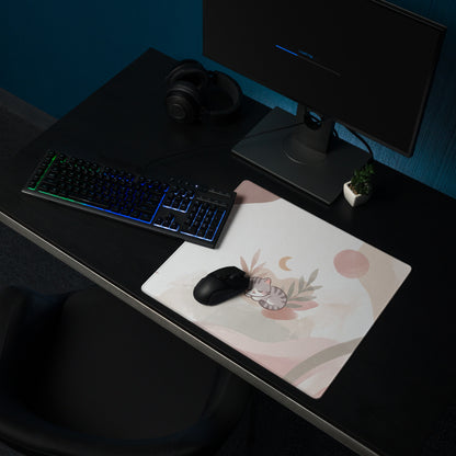 Cute Pink Gradient Gaming Mouse Pad With Cat Design