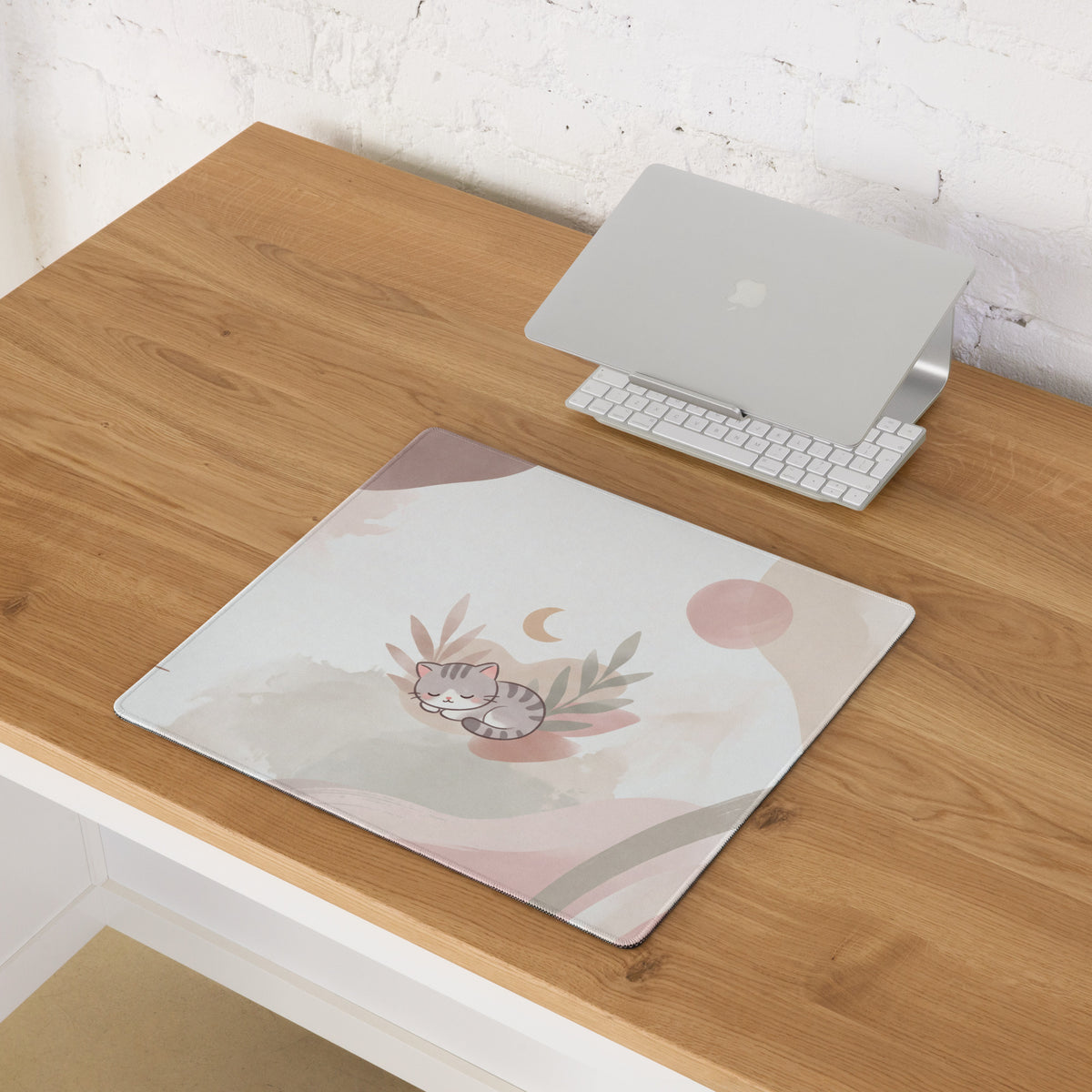 Cute Pink Gradient Gaming Mouse Pad With Cat Design