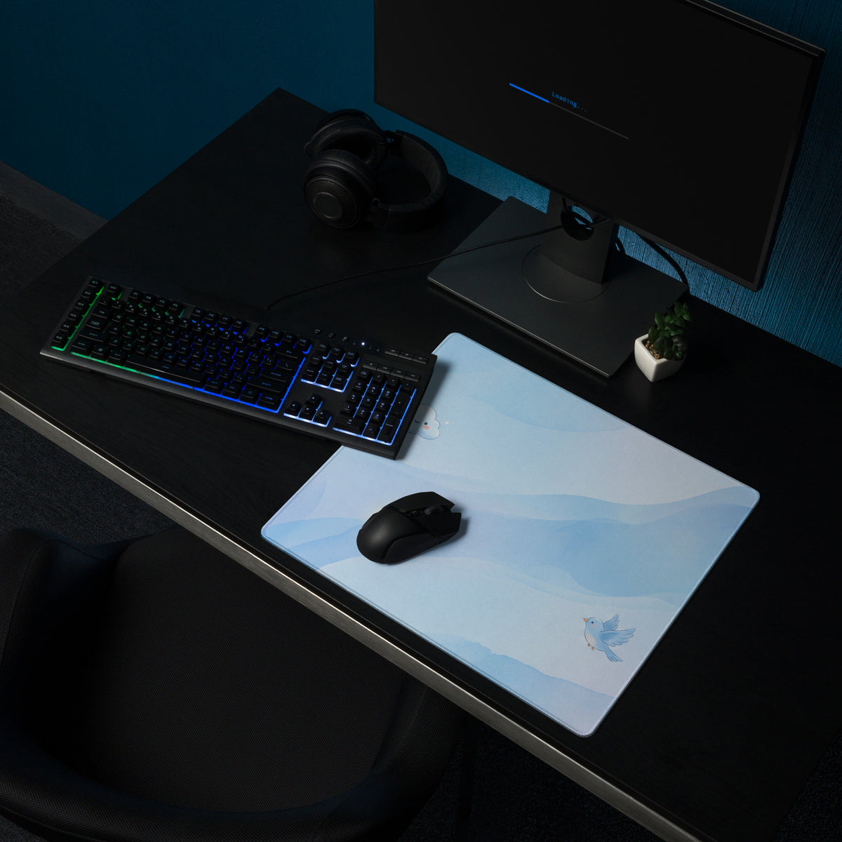 Cute Sky Blue Gaming Mouse Pad With Clouds Stars