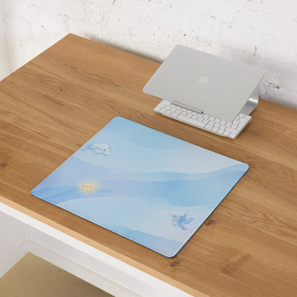 Cute Sky Blue Gaming Mouse Pad With Clouds Stars