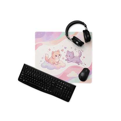 Pastel Pink Rainbow Gaming Mouse Pad With Cute Cats Hearts