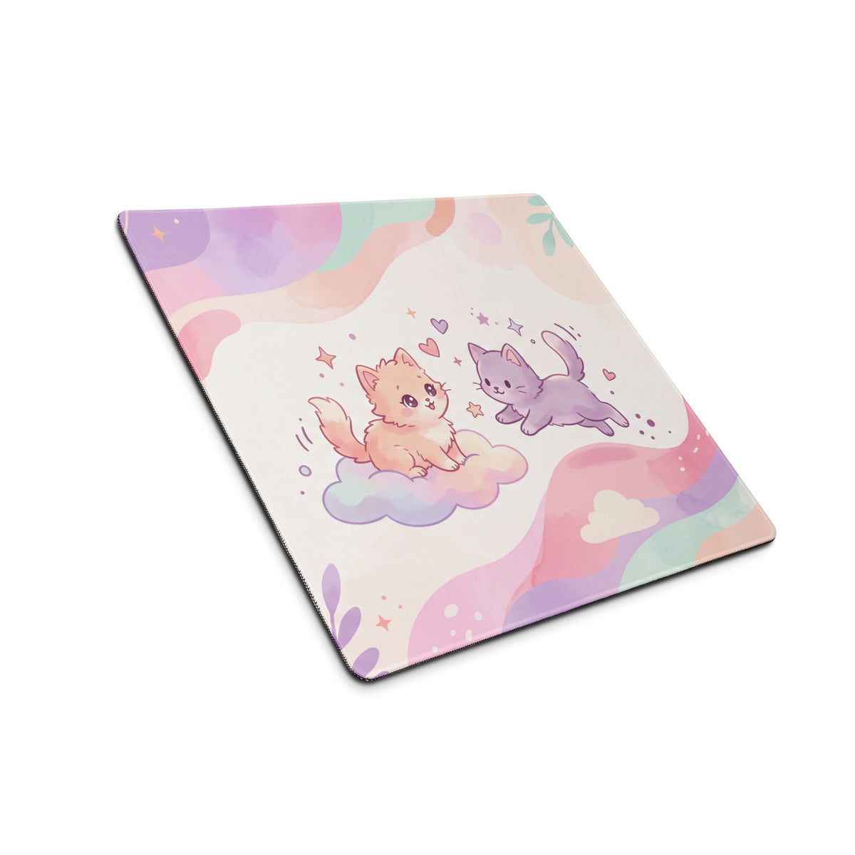 Pastel Pink Rainbow Gaming Mouse Pad With Cute Cats Hearts