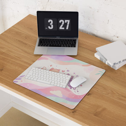Pastel Pink Rainbow Gaming Mouse Pad With Cute Cats Hearts