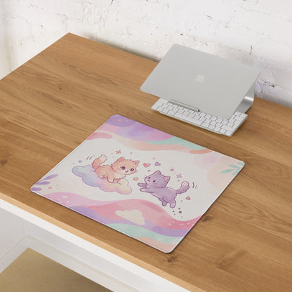 Pastel Pink Rainbow Gaming Mouse Pad With Cute Cats Hearts