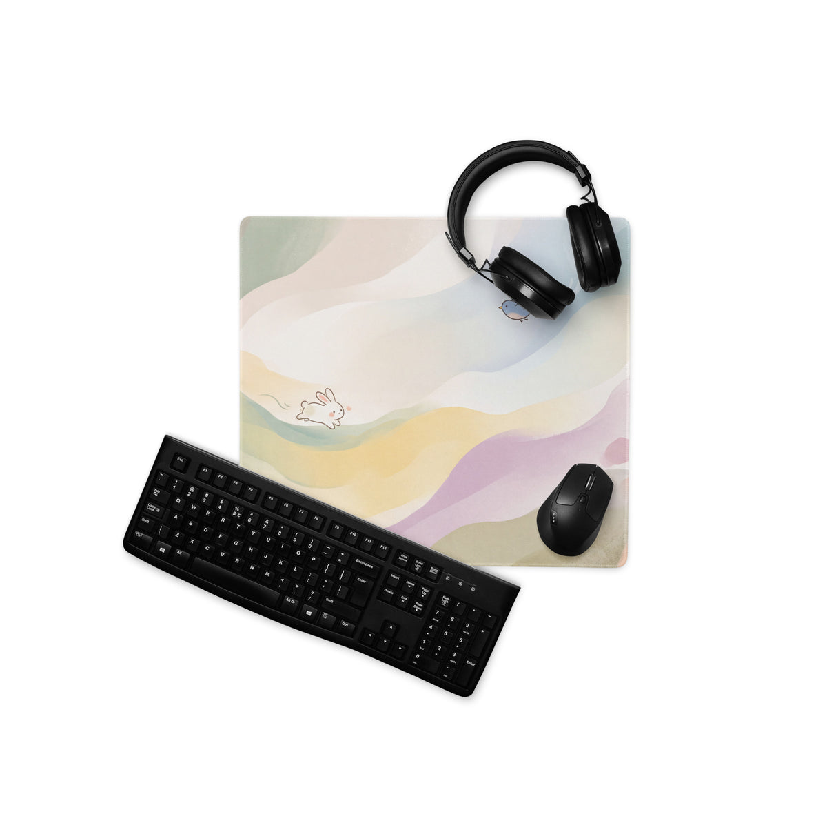Pastel Rainbow Cute Gaming Mouse Pad With Bunny Design