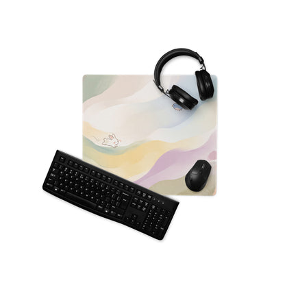 Pastel Rainbow Cute Gaming Mouse Pad With Bunny Design