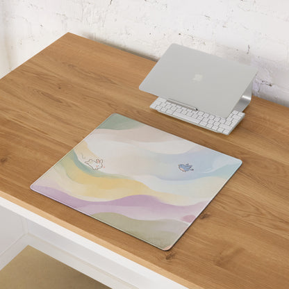 Pastel Rainbow Cute Gaming Mouse Pad With Bunny Design