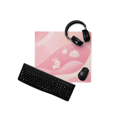 Pink Cute Gaming Mouse Pad With Clouds and Rabbits