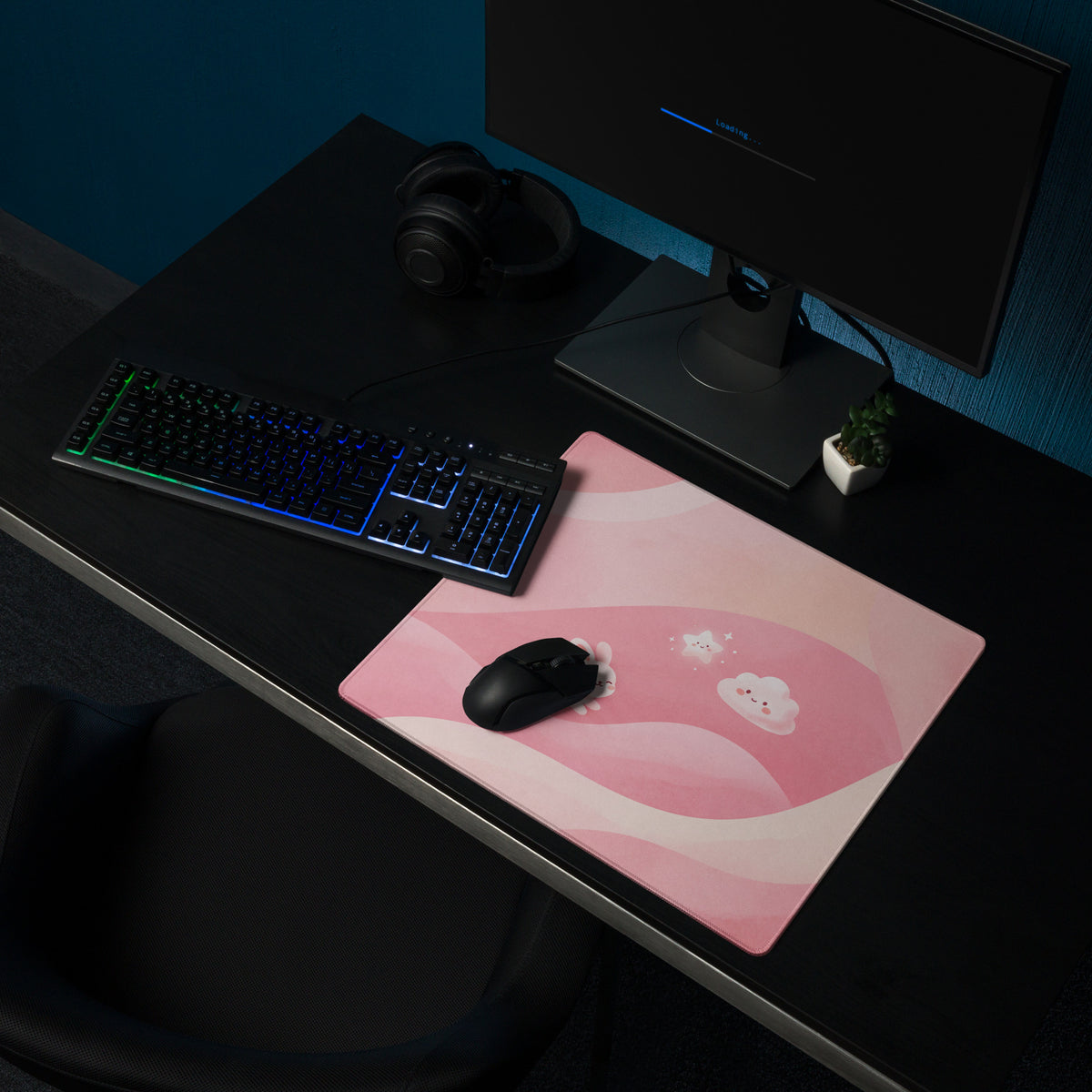 Pink Cute Gaming Mouse Pad With Clouds and Rabbits