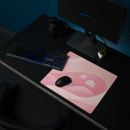 Pink Cute Gaming Mouse Pad With Clouds and Rabbits