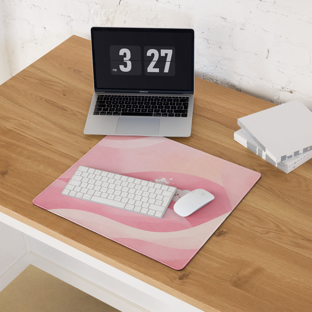 Pink Cute Gaming Mouse Pad With Clouds and Rabbits